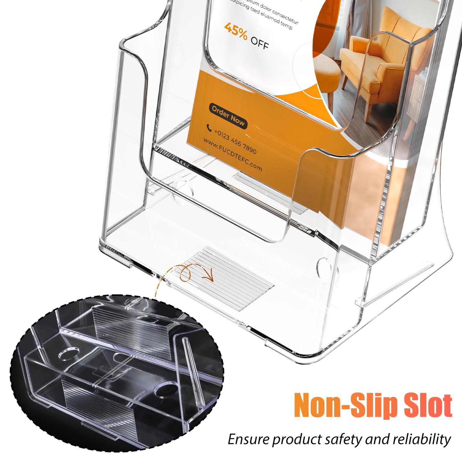 FUCDTEFC 2 Pack Acrylic Brochure Holder 2 2-Tier Holder, Clear