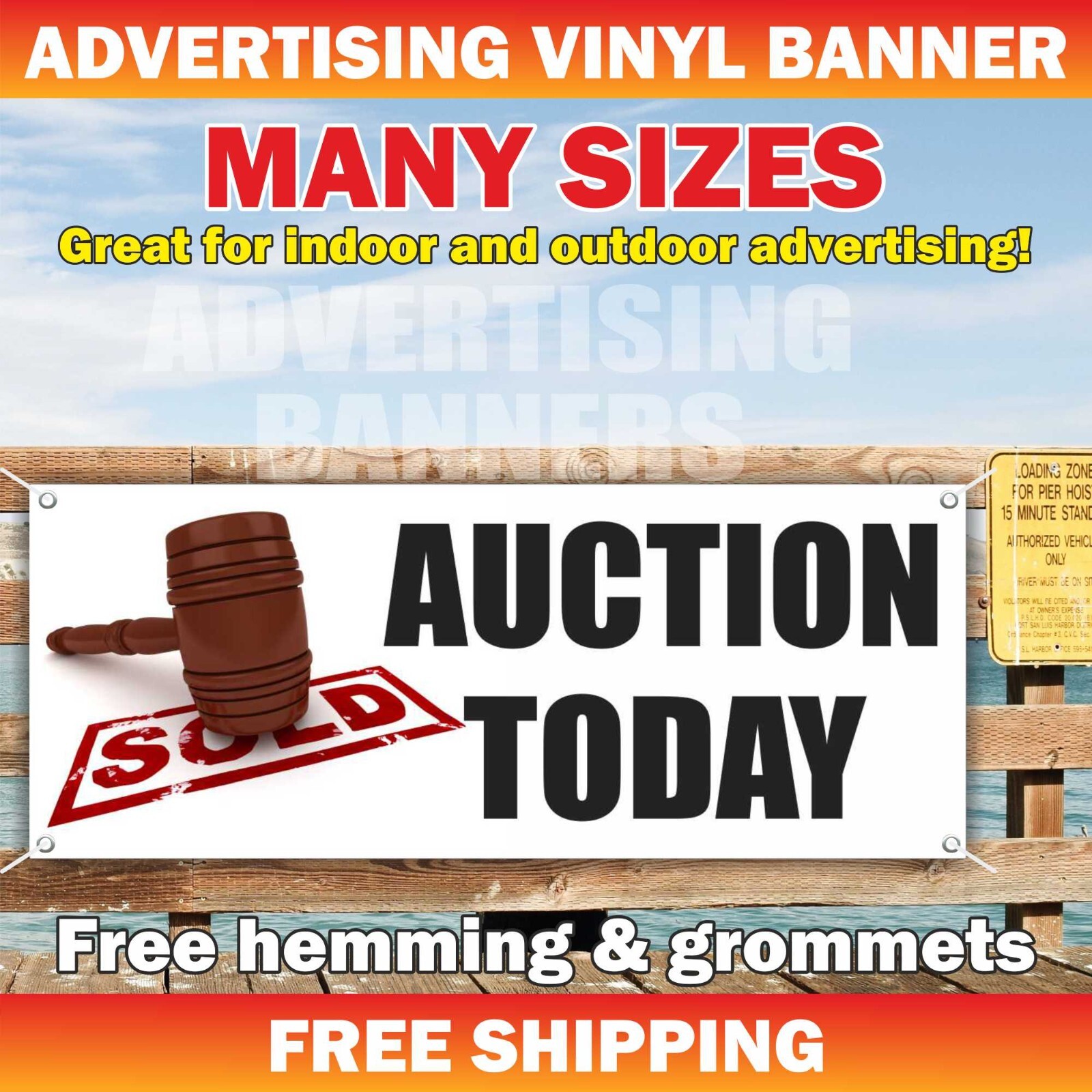 AUCTION TODAY Advertising Banner Vinyl Mesh Sign Flea Market Pawn Shop Antiques