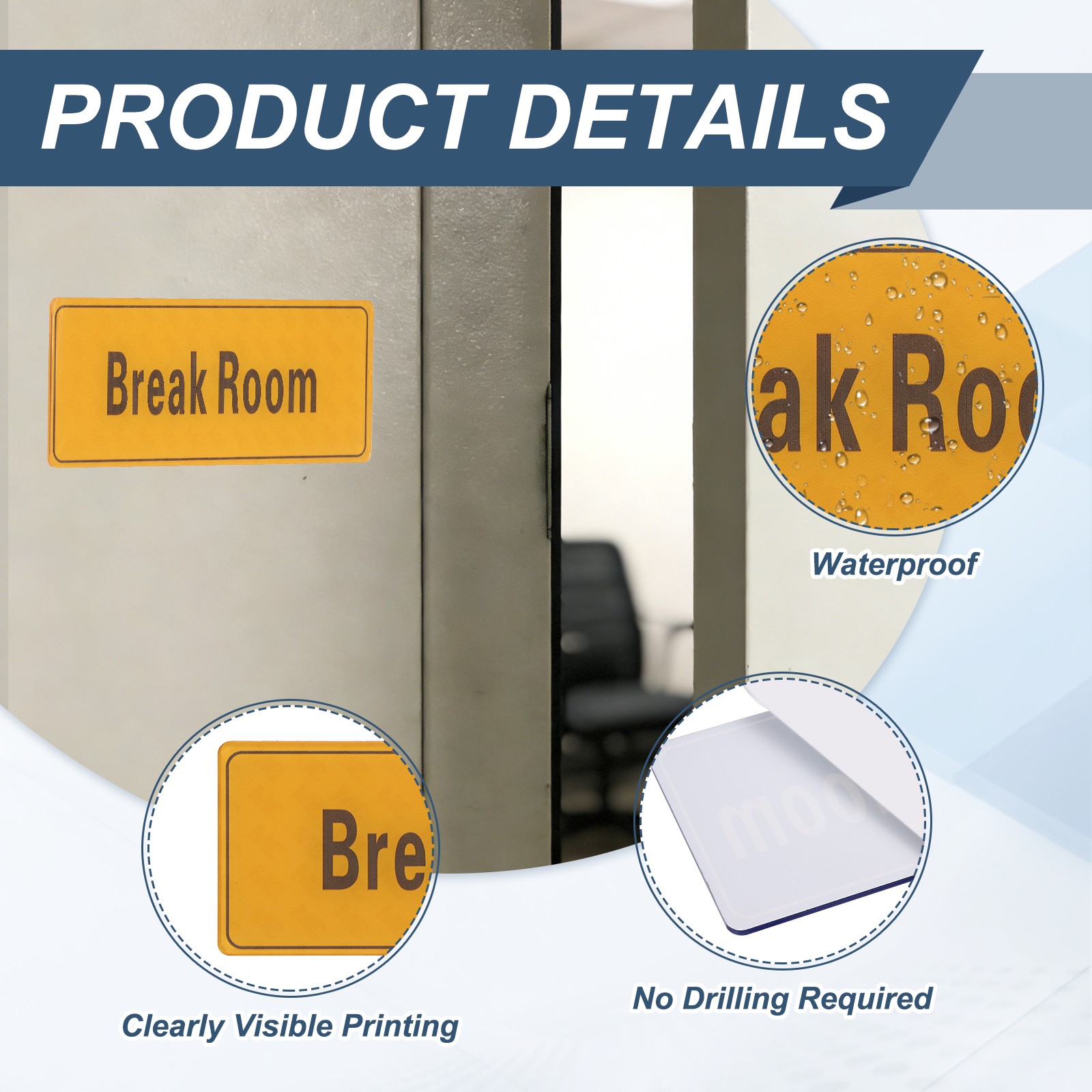 9&Prime;x3&Prime; Break Room, 1Pcs Room Door Sign, Light Orange with Charcoal Gray Text