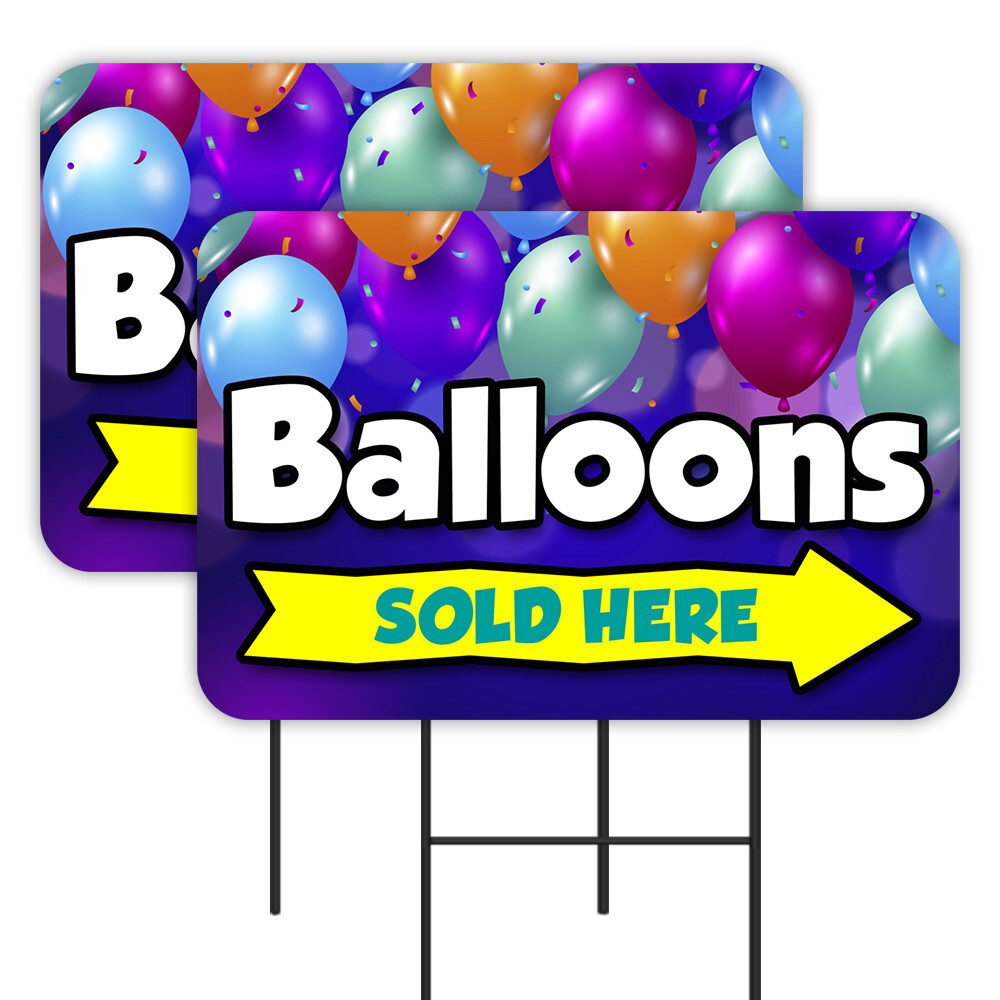 Balloons 2 Pack Double-Sided Yard Signs 16&Prime; x 24&Prime; with Metal Stakes (Made in Tex