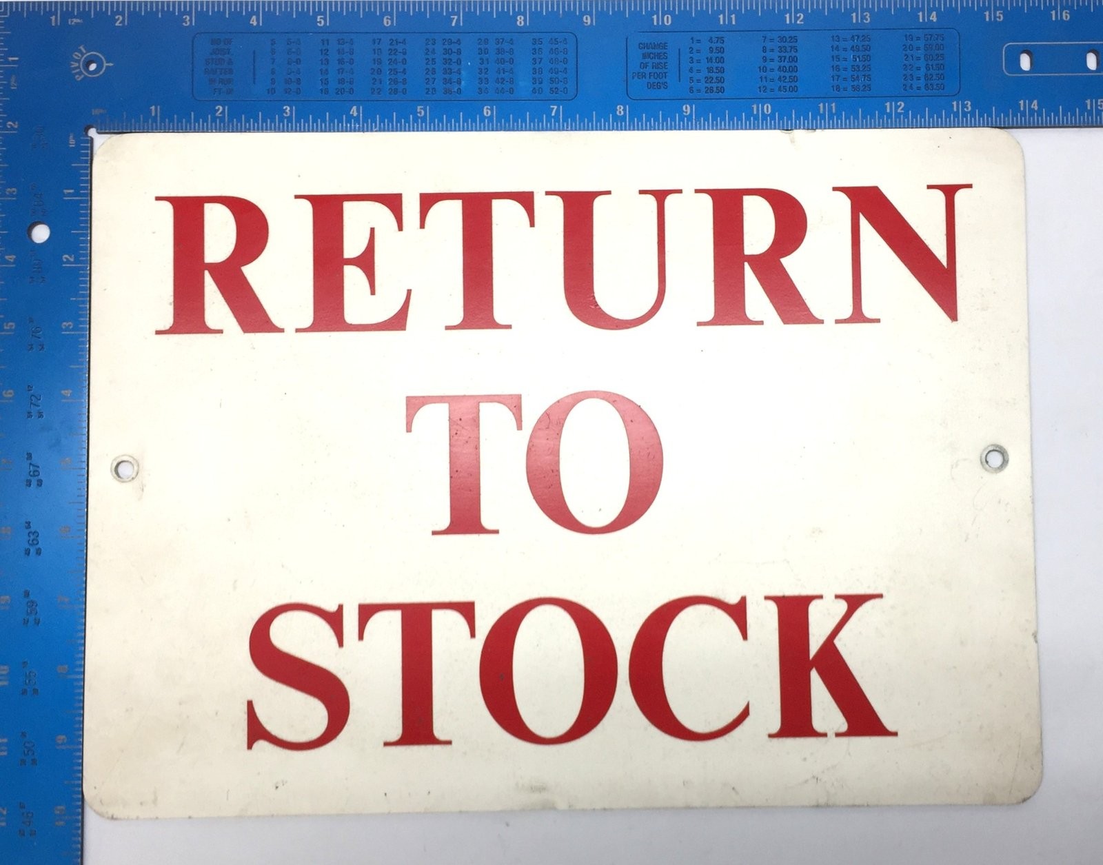 Unbranded Plastic 14&Prime; x 10&Prime; White/Red &lsquo;Return To Stock&rsquo; Signage USED
