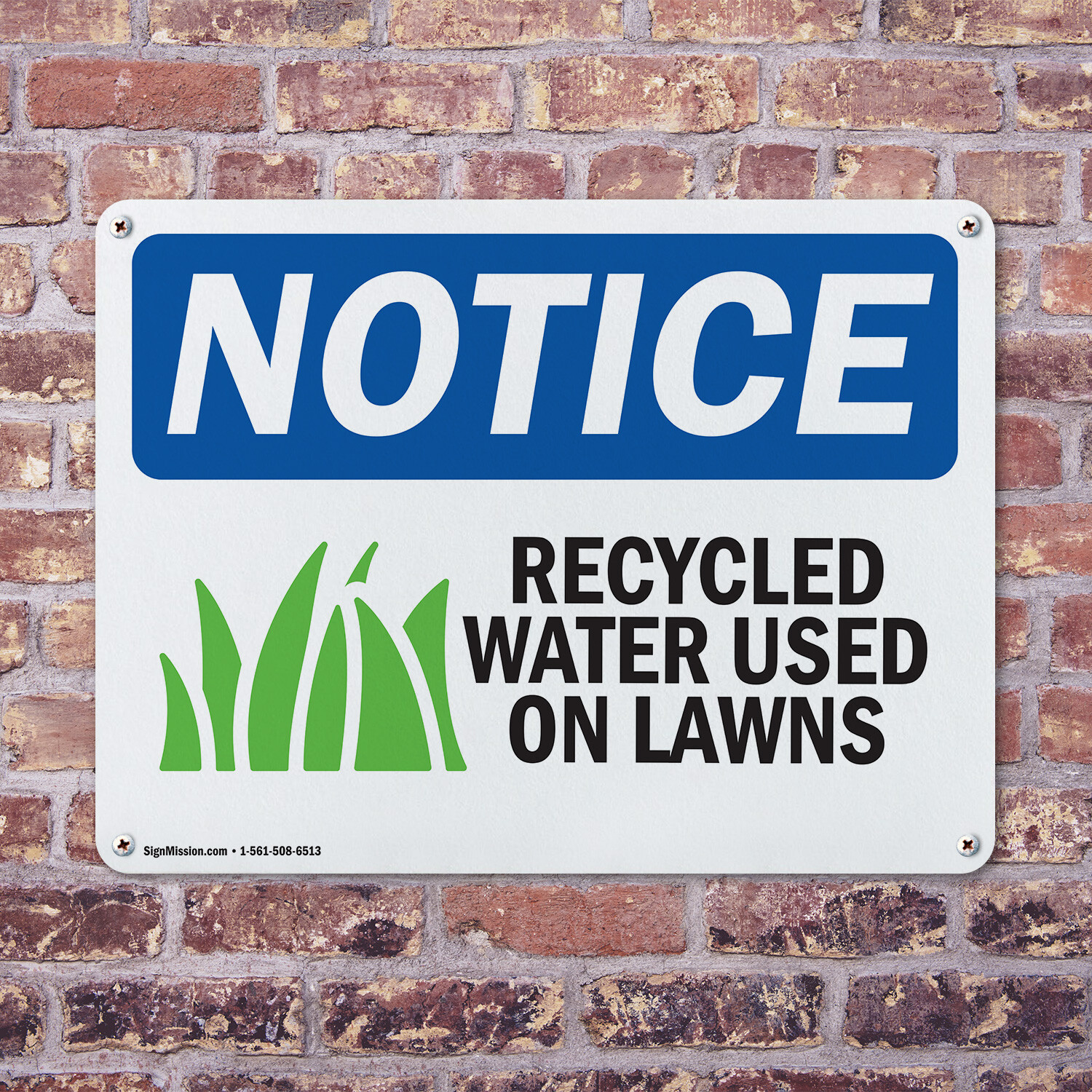 (2 Pack) Recycled Water Used On Lawns OSHA Notice Sign Decal Metal Plastic