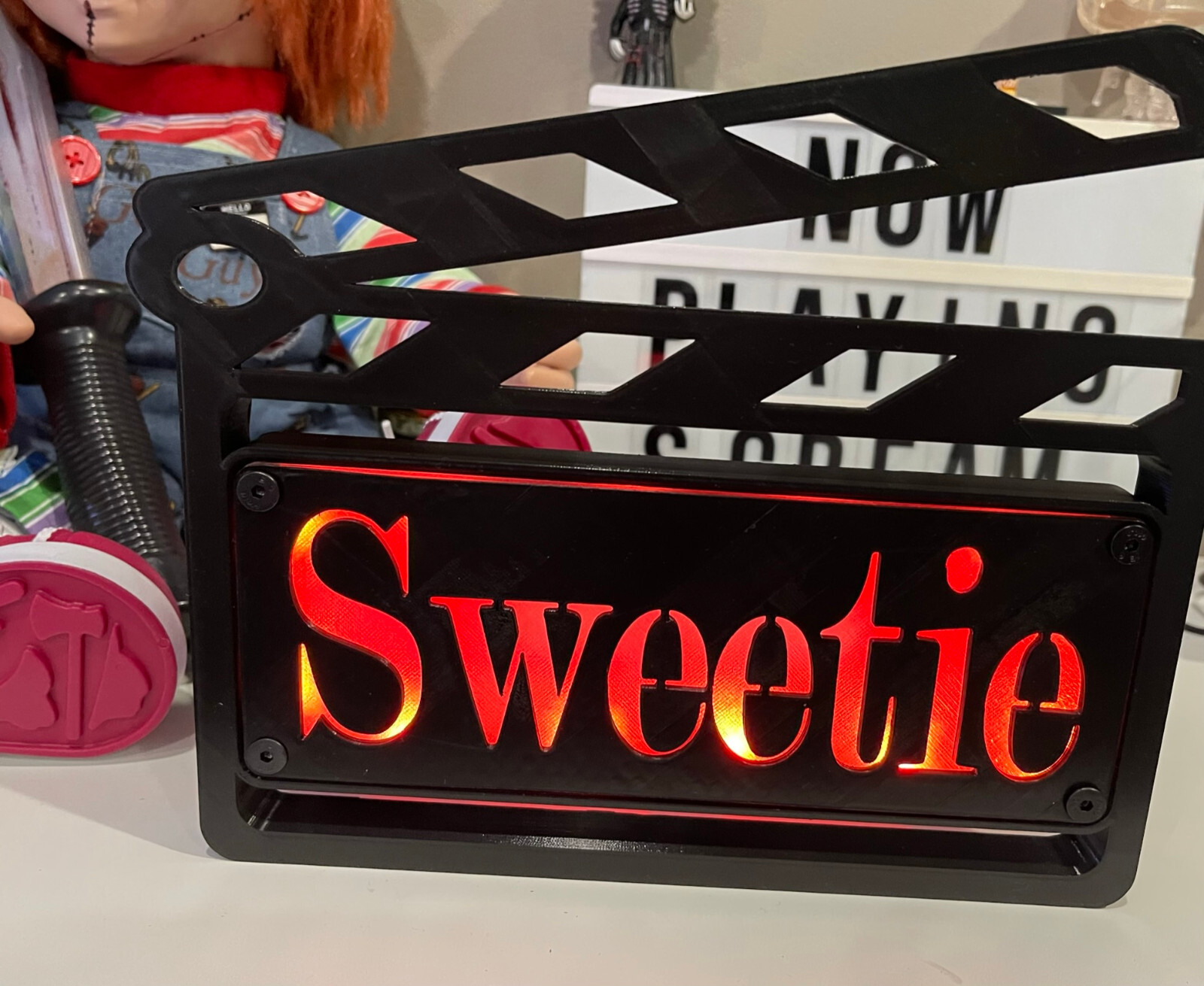 Custom MultiColor LED Clapboard Movie Sign With Remote – Add Any Name You Want,