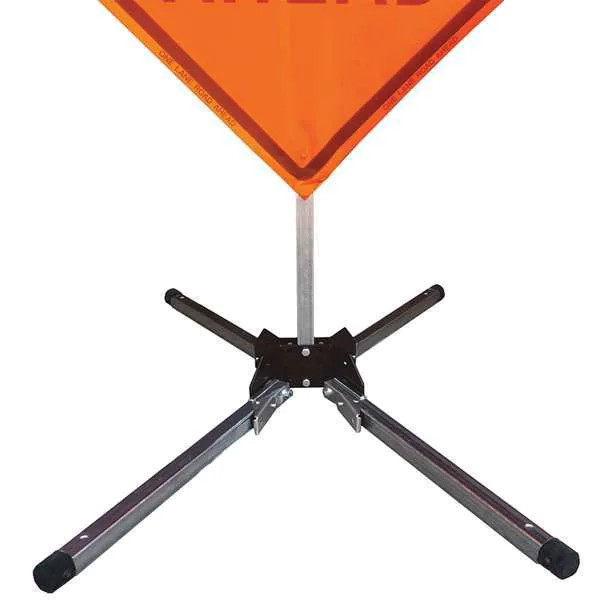 Galvanized Compact Steel Roll-up Sign Stand, Short Leg, Kick-Lever Leg-Release