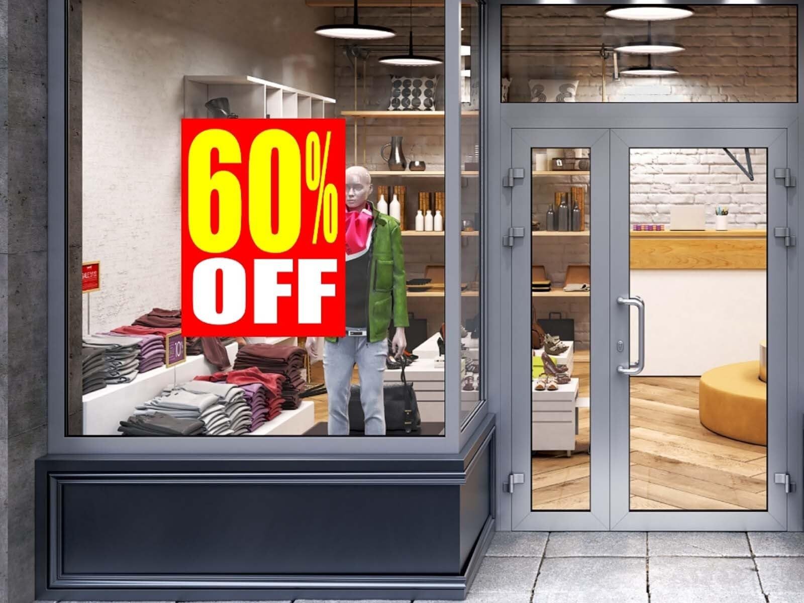 60 percent Off | Full Color Window Display Signs | 18&Prime;W x 24&Prime;H
