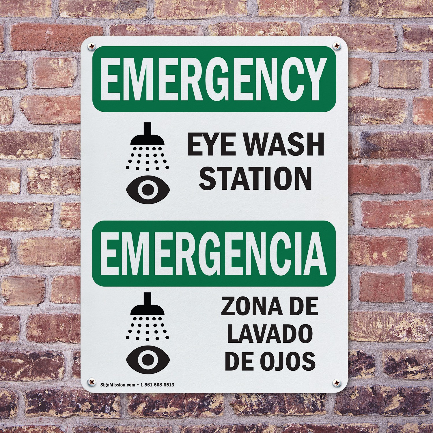 (2 Pack) Eye Wash Station Bilingual OSHA Emergency Sign Decal Metal Plastic