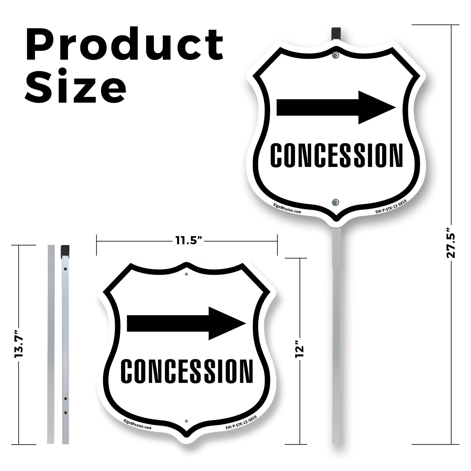 Concession Right Shield Shaped Sign With Stake Crafted in the USA