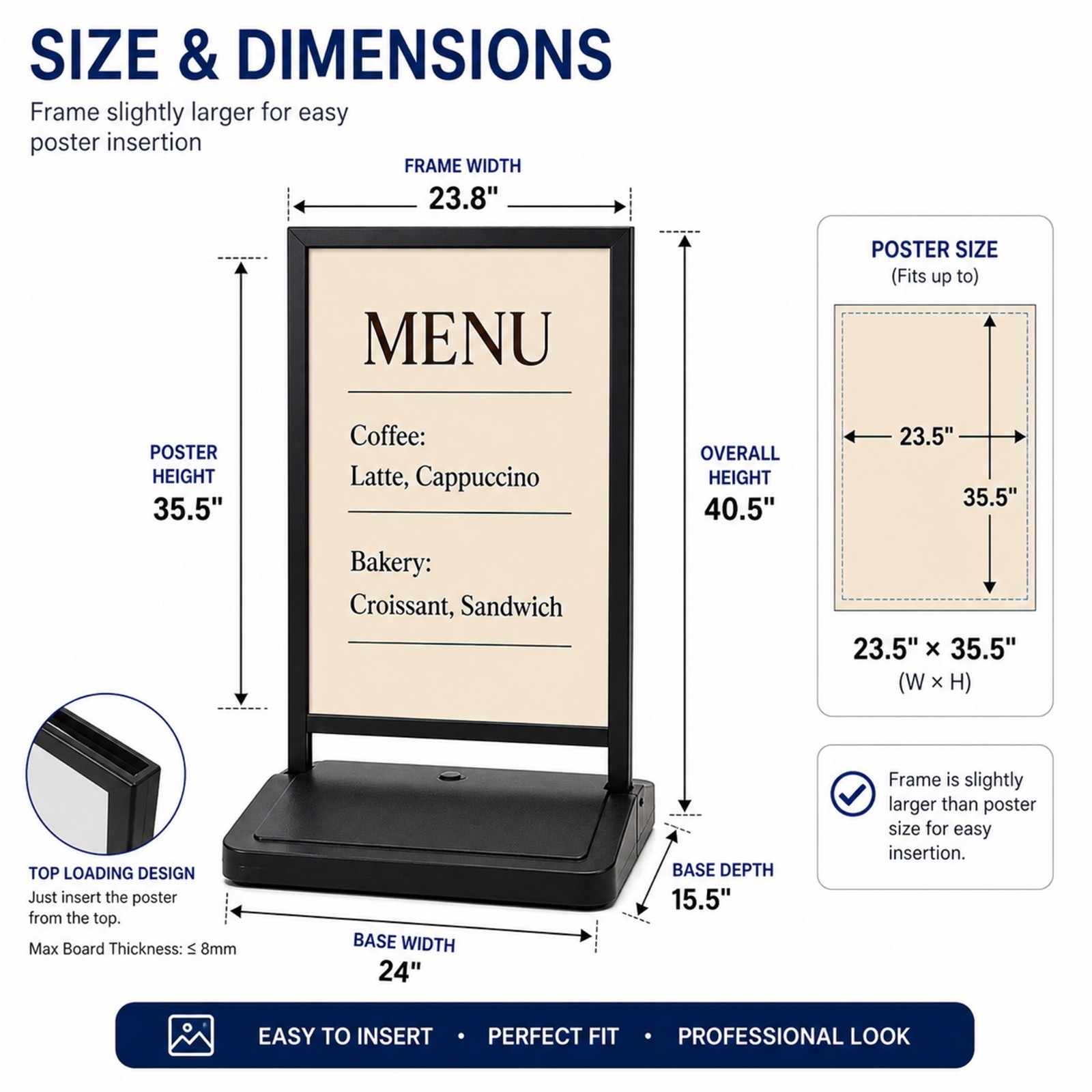 Floor Stand Sign Holder 23⅔ »x35½ » Indoor and Outdoor Sidewalk Refillable Water