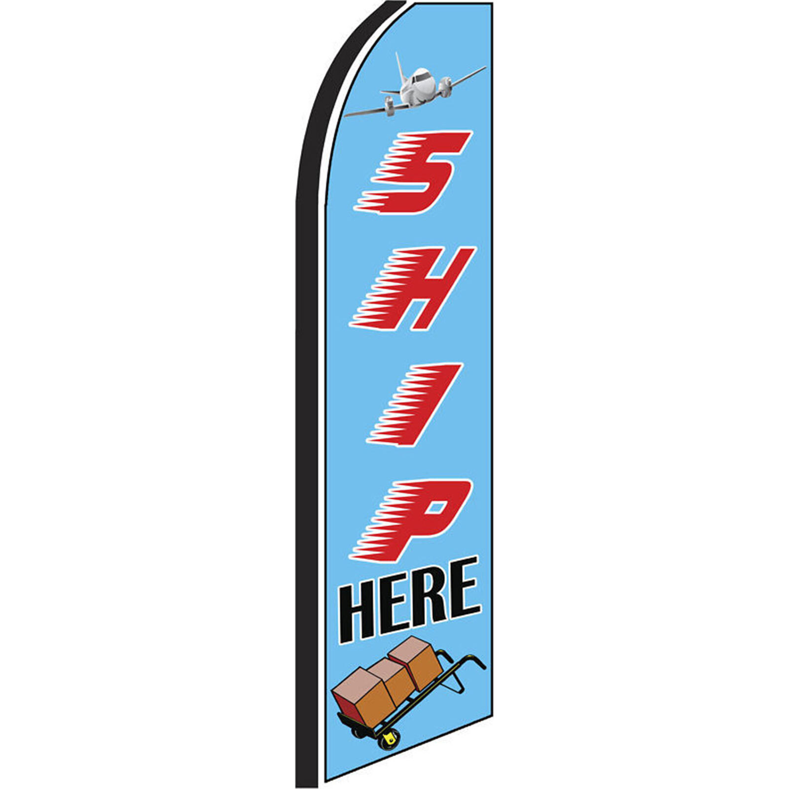 Ship Here Blue/Red 2 1/2 ft X 11 1/2 ft Polyester Swooper Flag