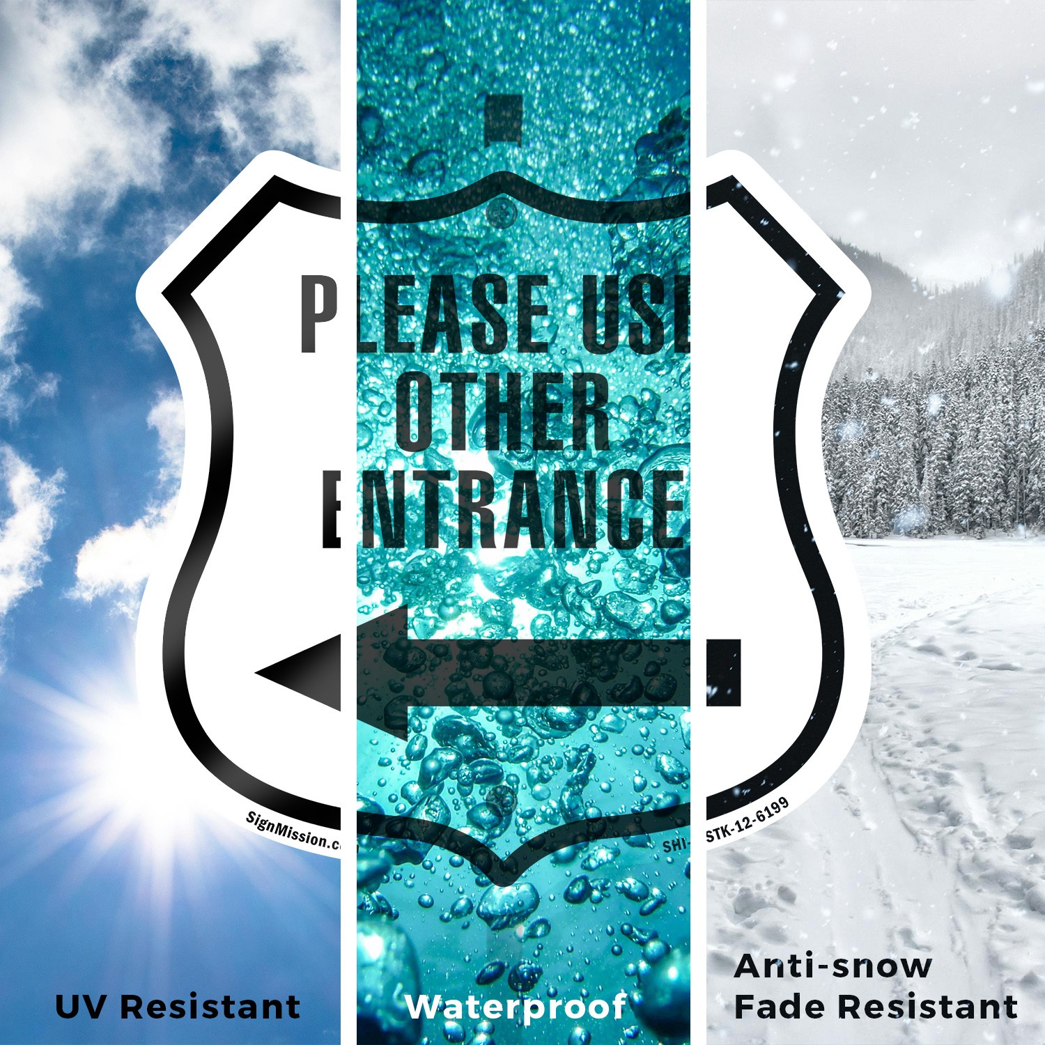 Please use Other Entrance Left Arrow Shield Shaped Sign With Stake