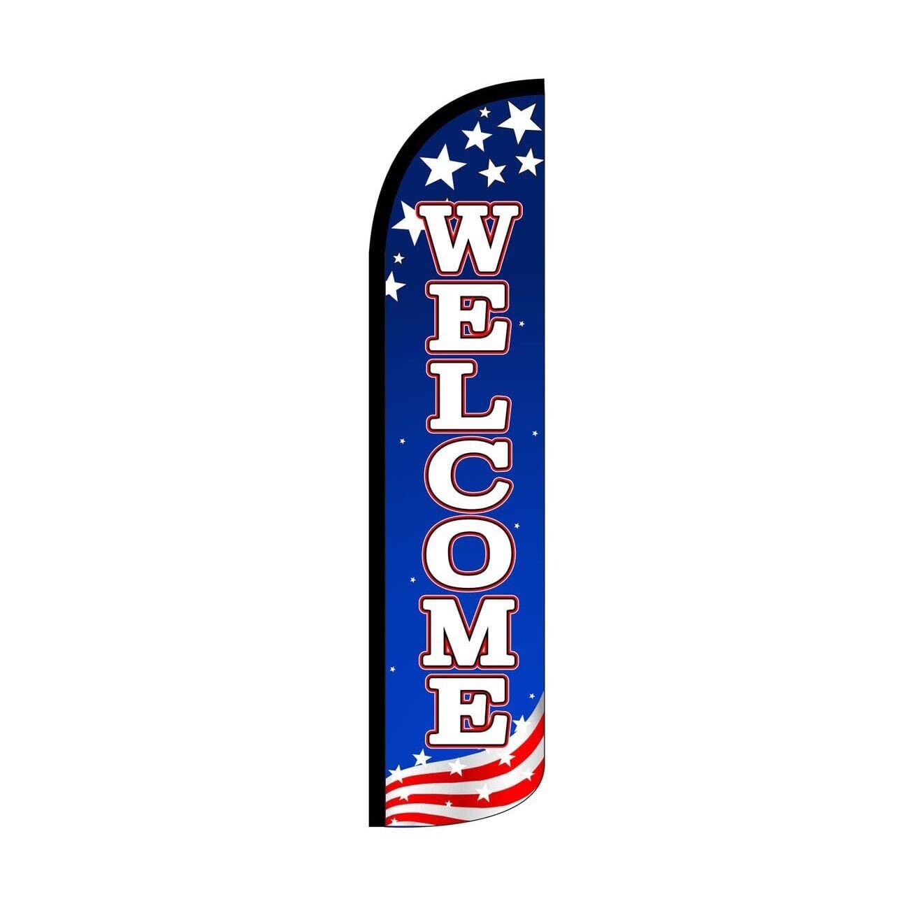 Welcome Swooper Flutter Windless Feather Flag | 3ft W x 11.5ft Tall