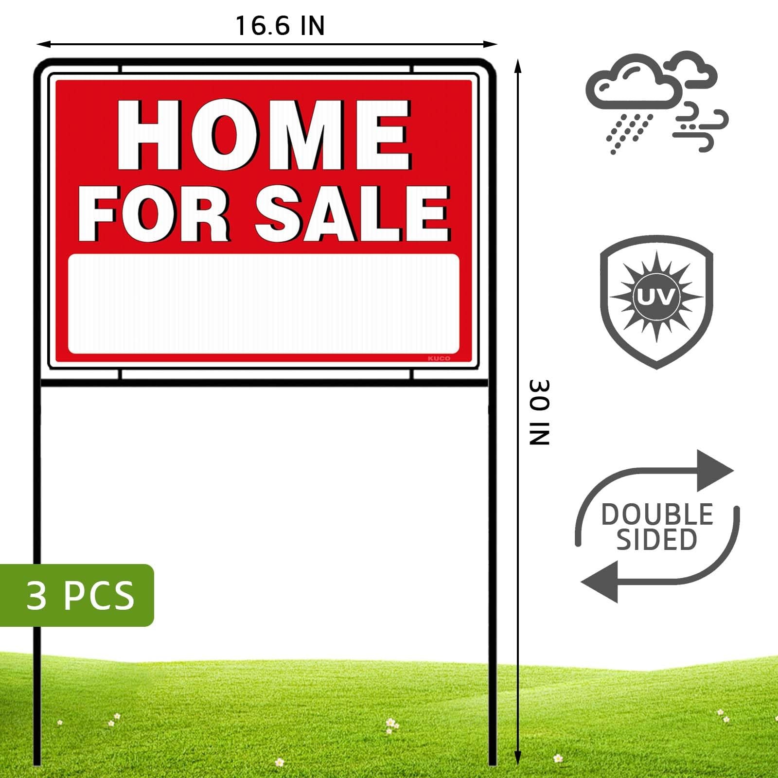 3 Pack For Sale By Owner Sign with Stakes Double Sided Real Estate Yard Sign