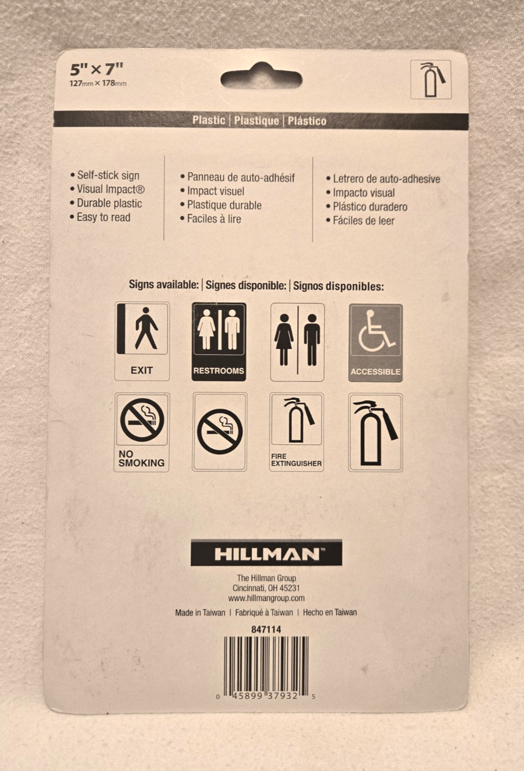 FIRE EXTINGUISHER 5&Prime; x 7&Prime; Hillman Plastic Self Stick Visual Sign. * NEW *