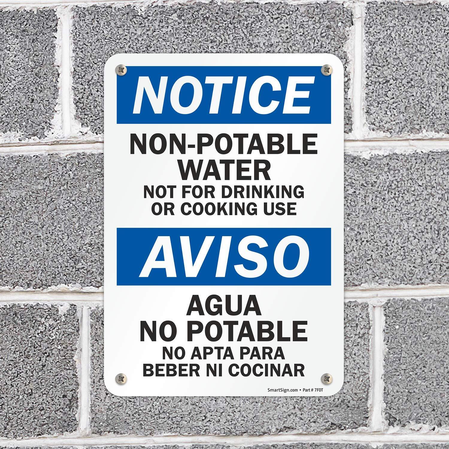 7×10 inch Bilingual Notice Sign Non-Potable Water Not For Drinking Aluminum
