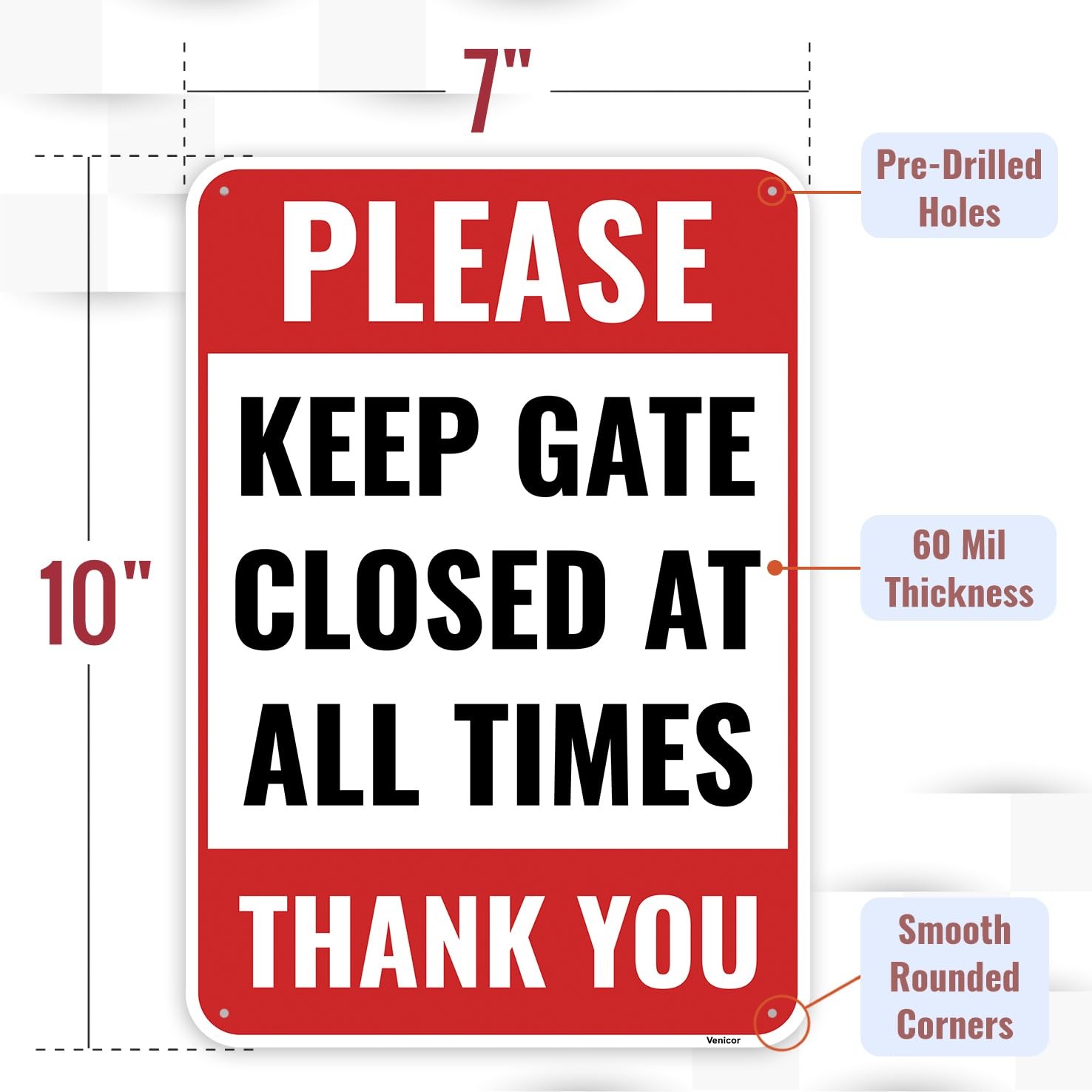 2 PCS Please Keep Gate Closed Sign 10×7 Inch Aluminum Warning Home Wall