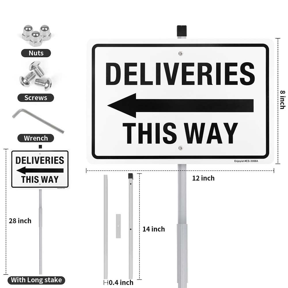 12&Prime;x8&Prime; .040 Aluminum Deliveries Sign Arrow Left With 28&Prime; Stake Reflective