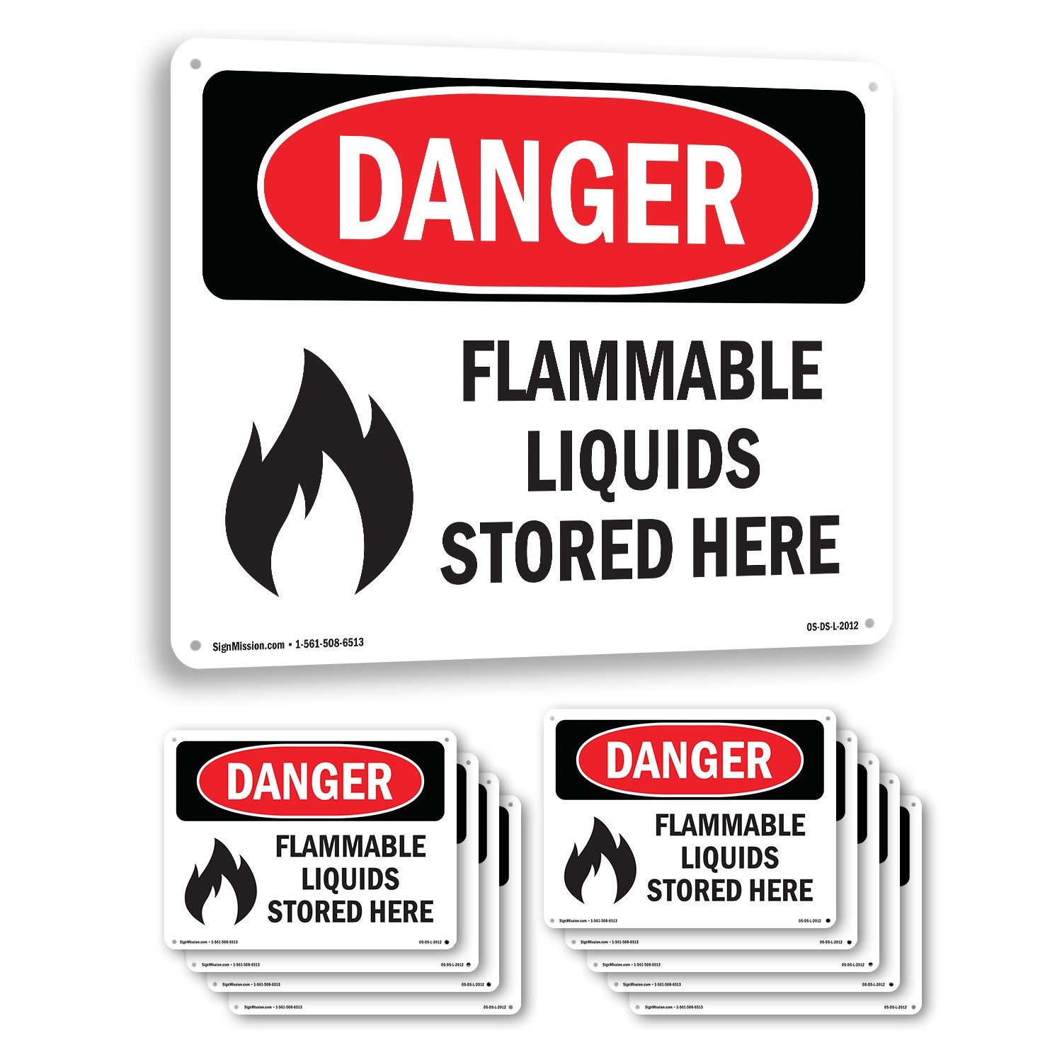 Flammable Liquids Stored Here OSHA Danger Sign Metal Plastic, Decal 5 or 10 Pack