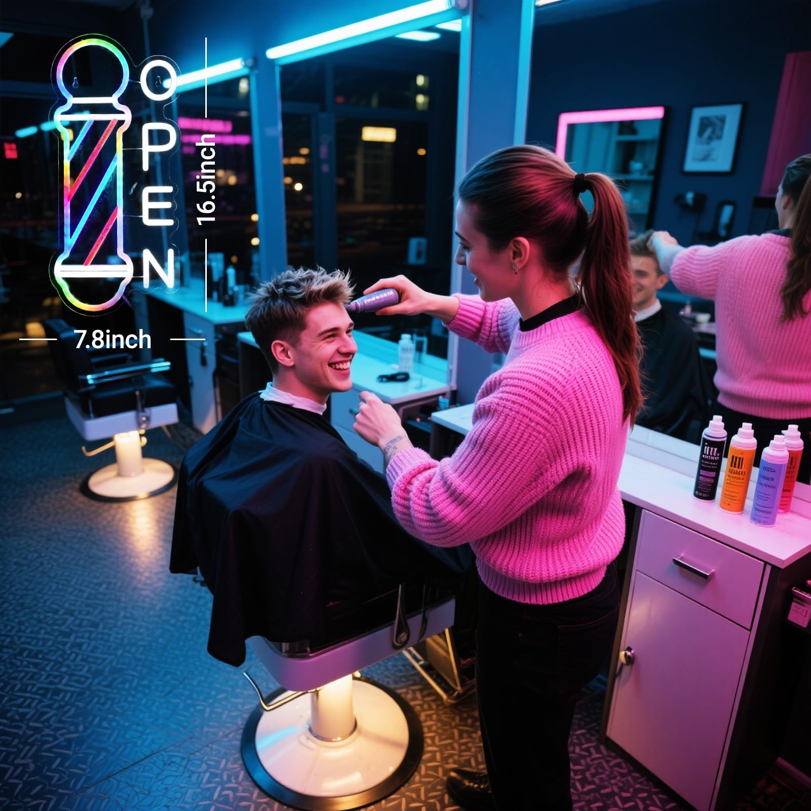 Barber Pole Neon Sign with Barber Accessories Decorations – USB LED Neon Ligh…