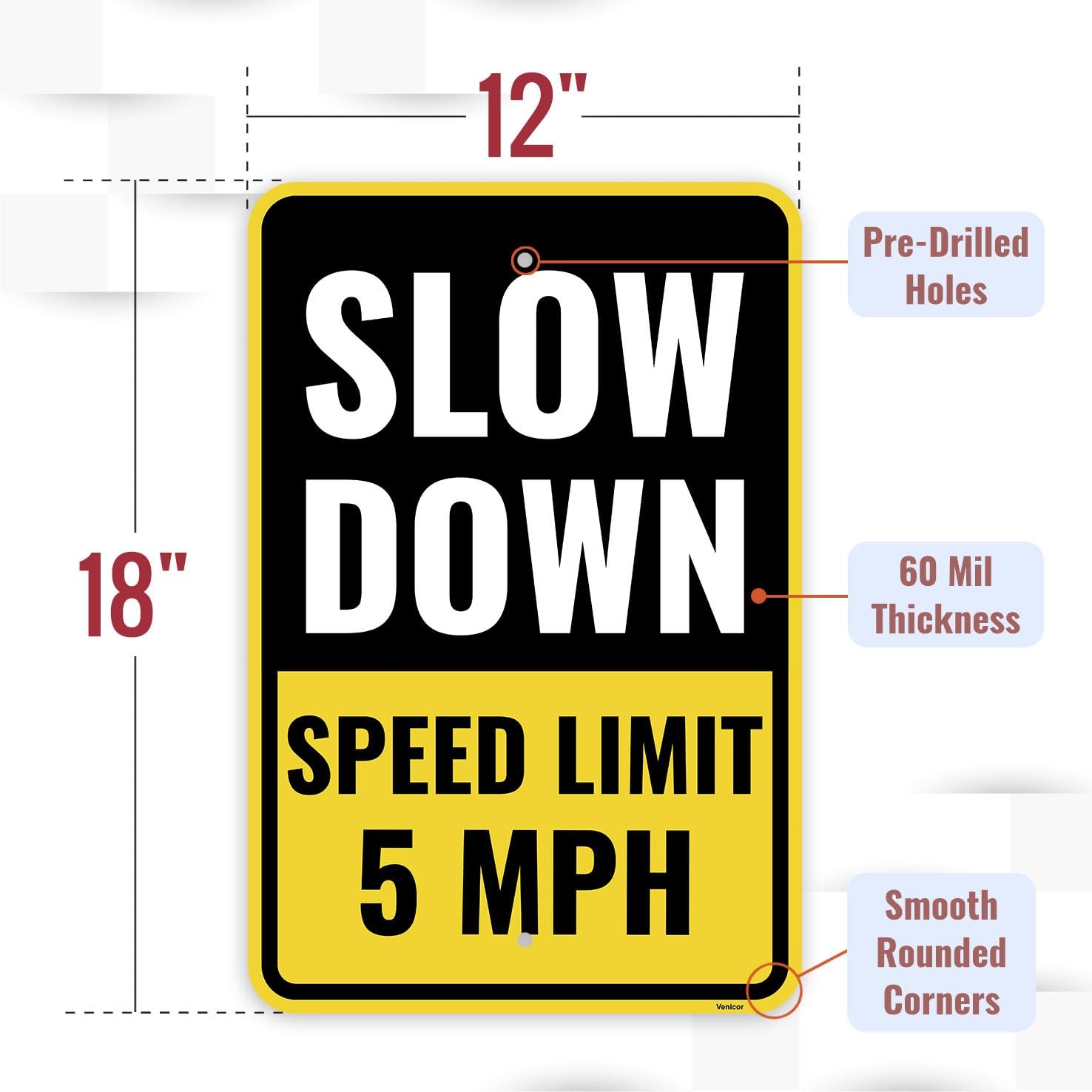 2 Pack 18×12 Inch Slow Down Speed Limit 5MPH Sign Heavy Duty Aluminum Metal Sign