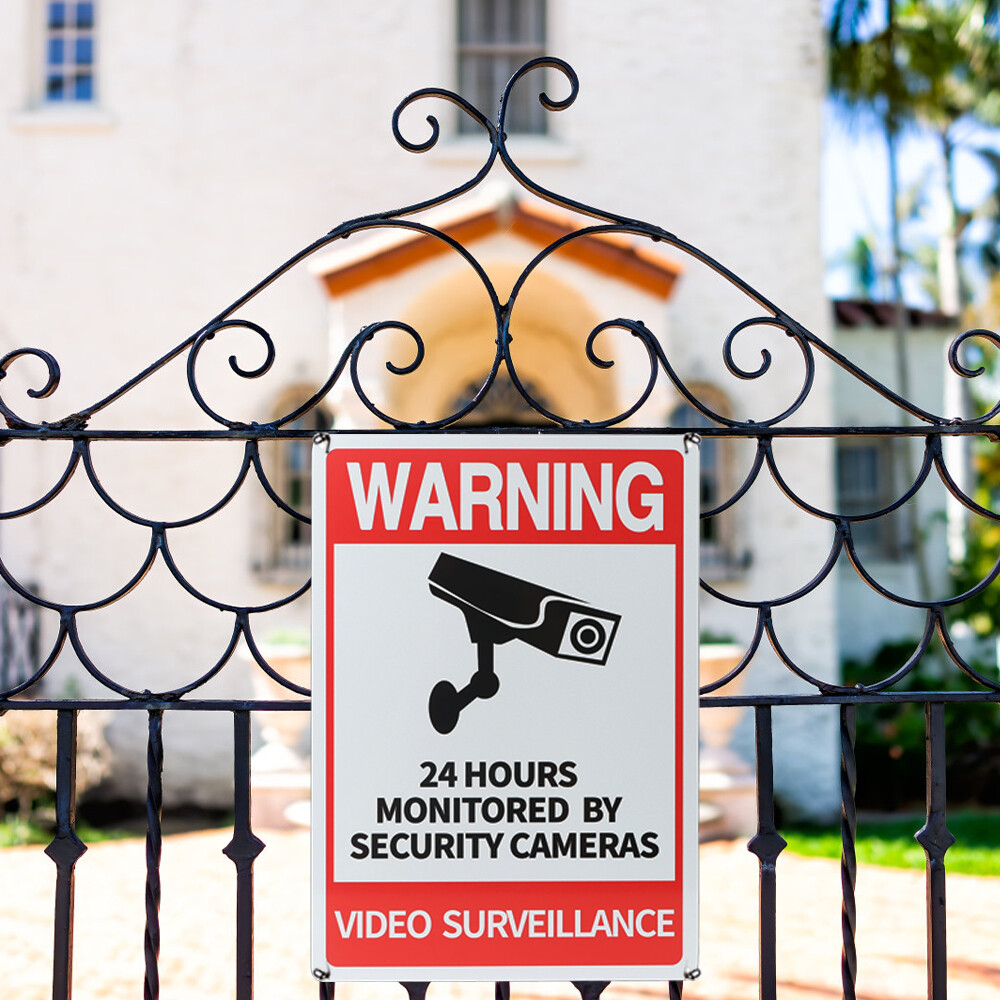 10&Prime;x14&Prime; Warning 24 hour Video Surveillance Security Sign, with 12&Prime;Metal Stake