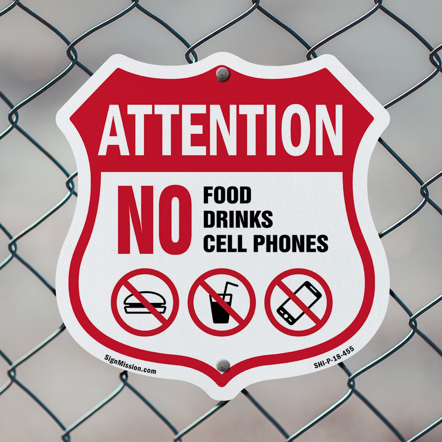 Property Shield Sign No Food No Drinks No Cell Phone Shield Shaped Sign