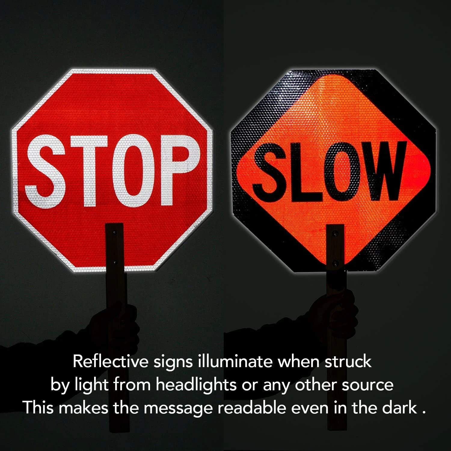 Stop Slow Sign with 13 x 13, Red – 2 Pack- 13&Prime; x Bamboo Handle