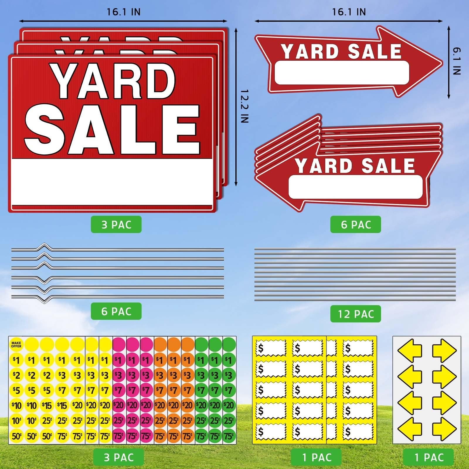 14pcs Yard Sale Signs 17&Prime;x13&Prime; Double-Sided with Metal Stake, Pricing & Direction