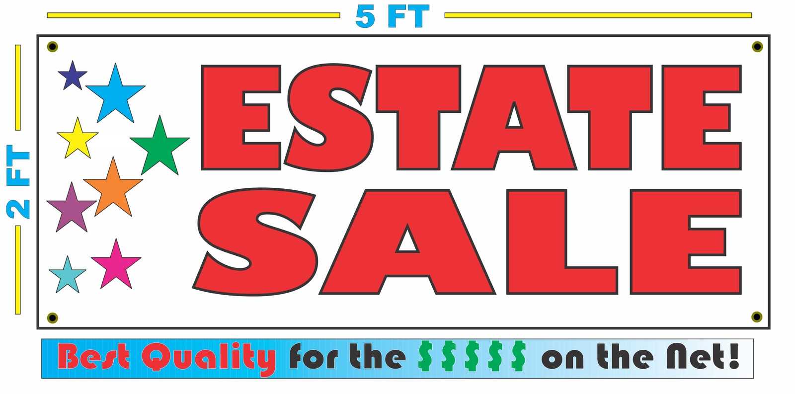 ESTATE SALE w Multi Colored Stars Banner Sign NEW Larger Size