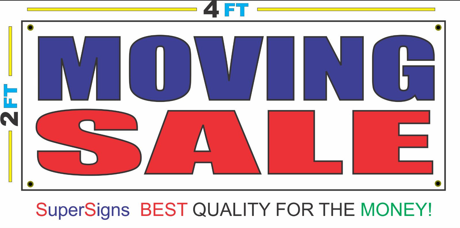 2×4 MOVING SALE Banner Sign Red White & Blue NEW Discount Size & Price