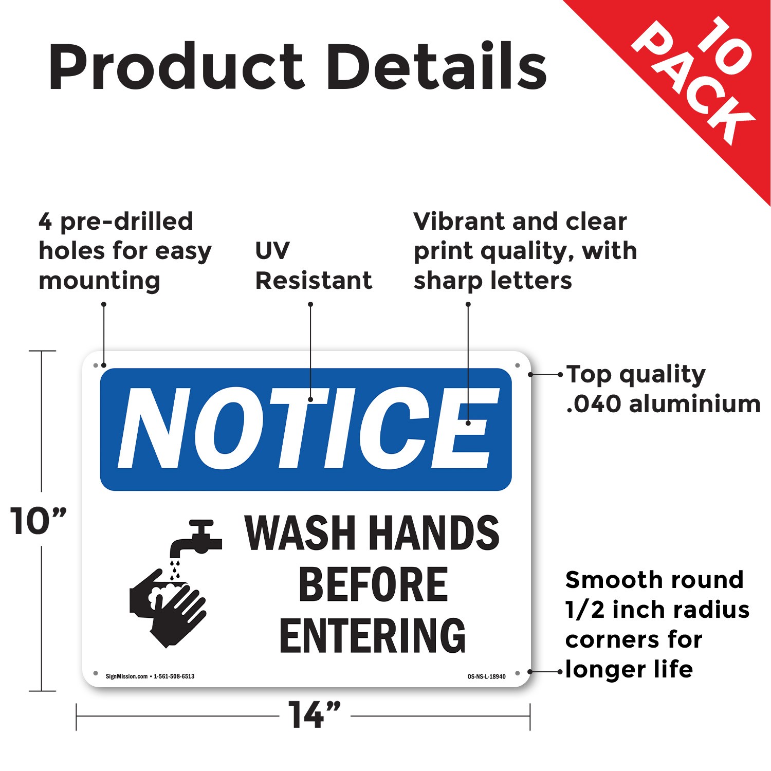 Wash Hands Before Entering OSHA Notice Sign Metal, Plastic, Decal 5 or 10 Pack