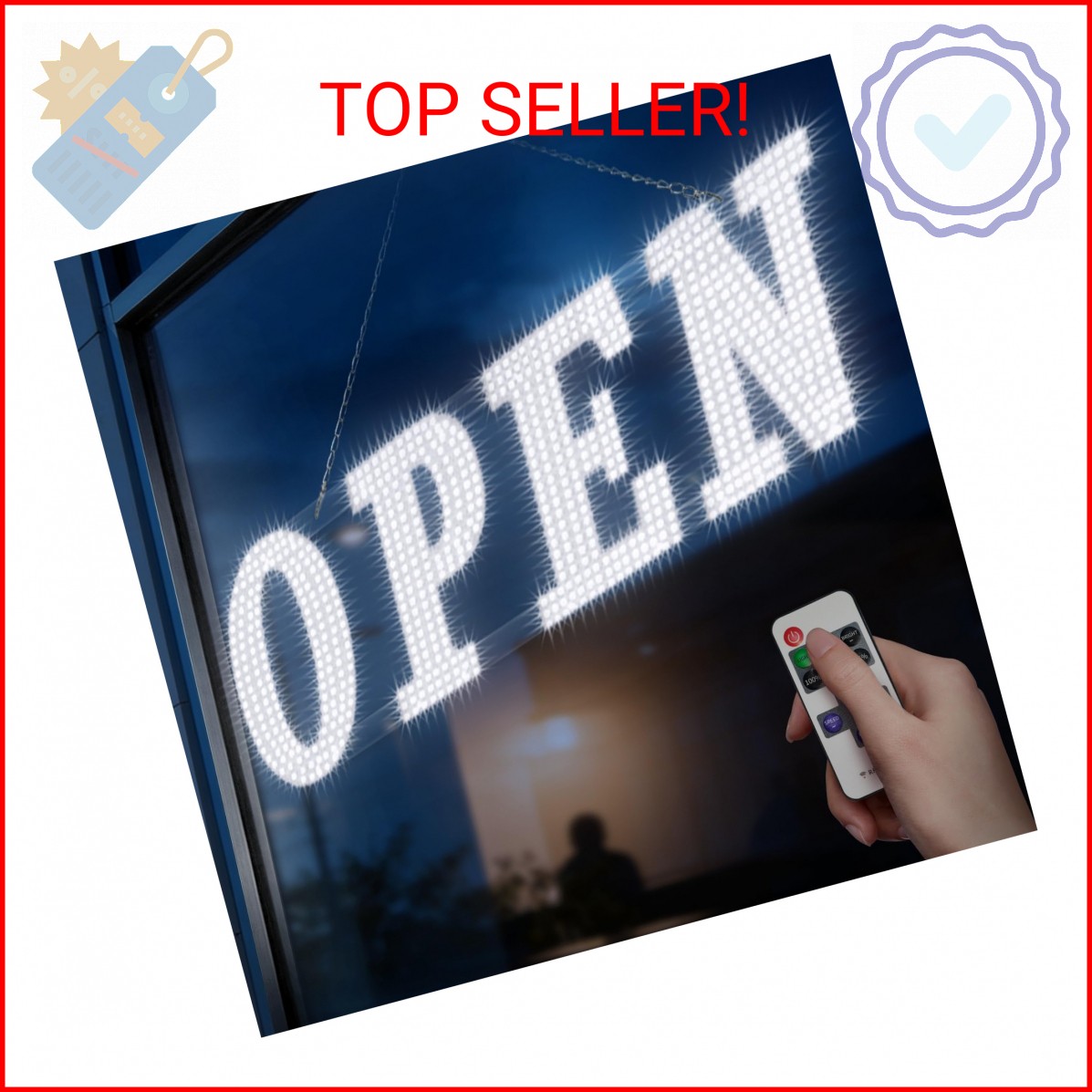 40&Prime; x 14&Prime; Large LED Open Sign with Remote Control High Bright Visibility Busines