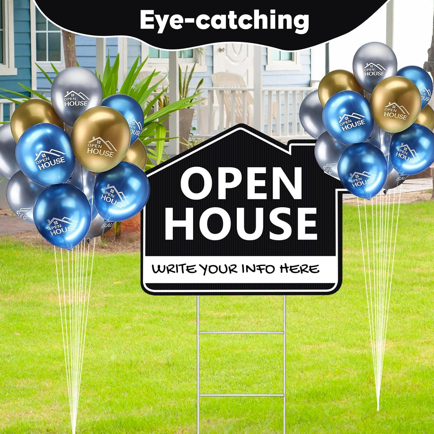 63 Pcs Double-Sided Open House Signs with Stakes & Balloons – Estate Sale Kit