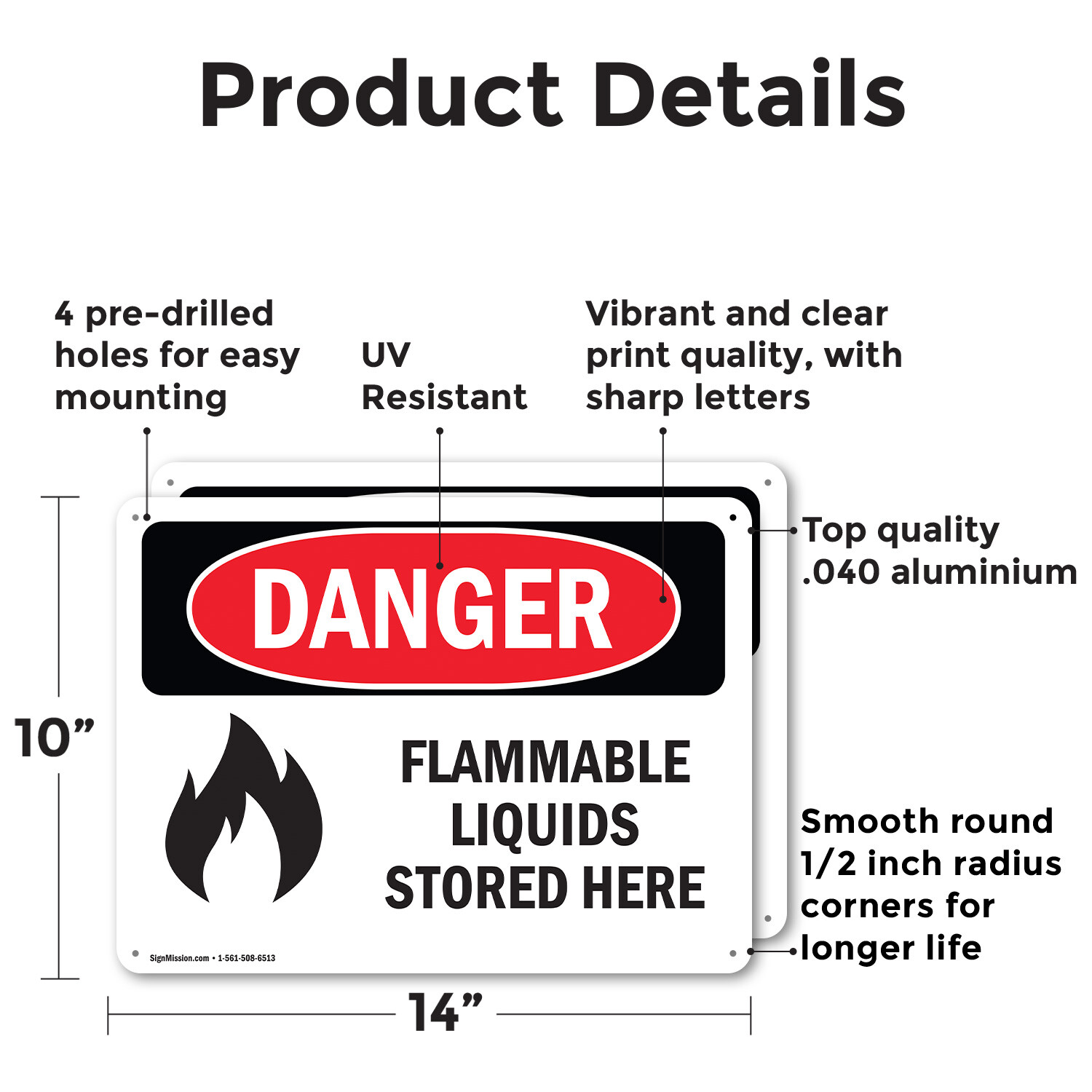 (2 Pack) Flammable Liquids Stored Here OSHA Danger Sign Decal Metal Plastic
