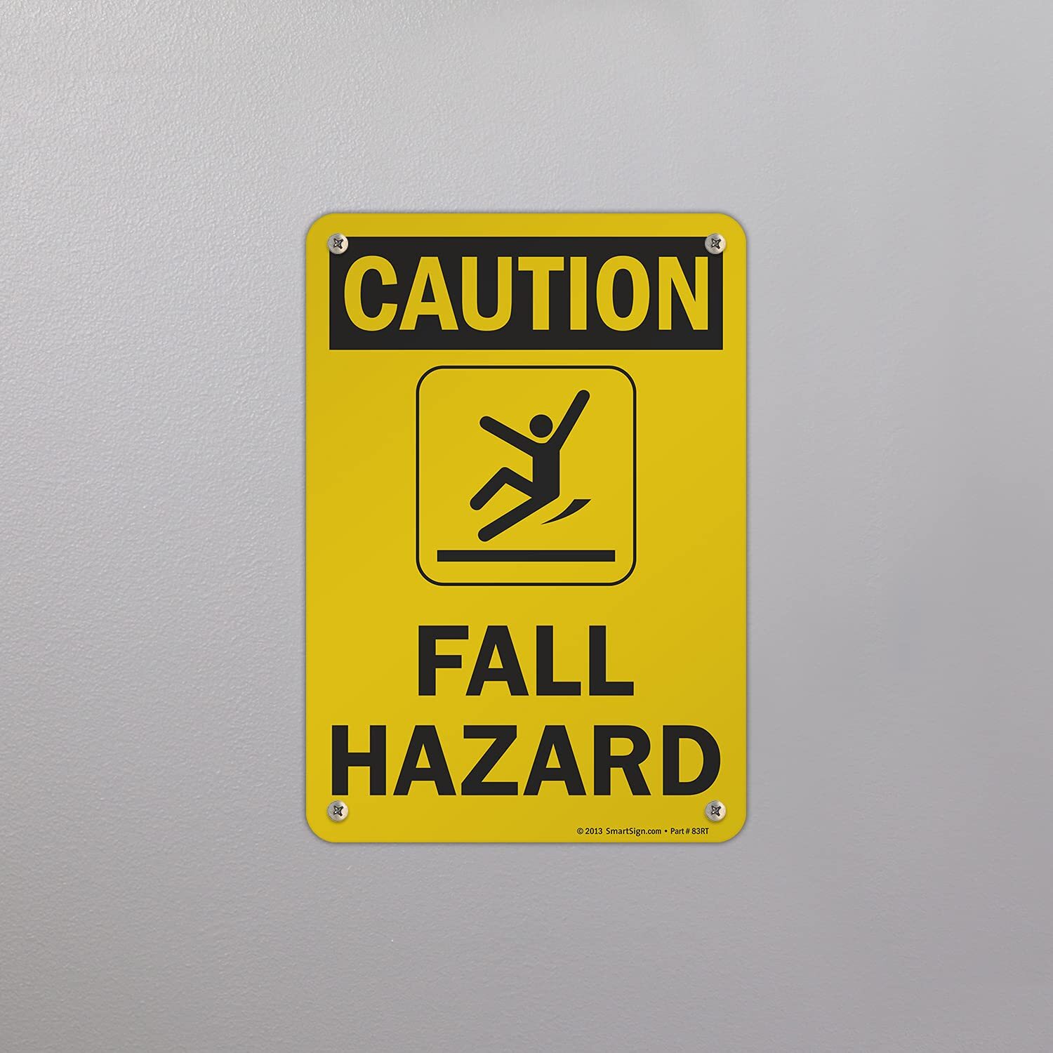 10×7 inch Caution Fall Hazard OSHA Sign with Symbol 55 mil HDPE Plastic