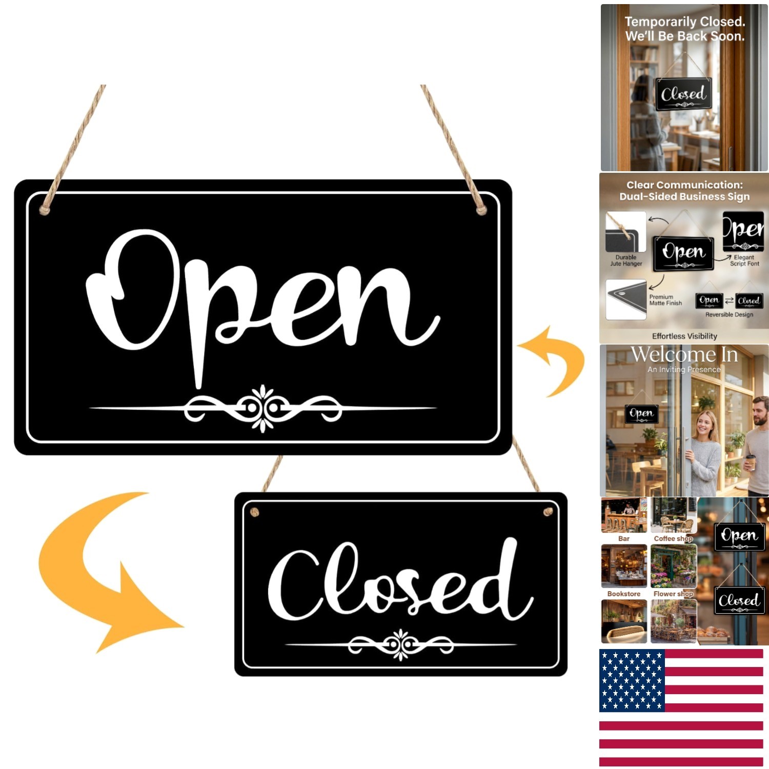 Durable 12×8 Double-Sided Open Closed Sign with Rope – Perfect for Shops