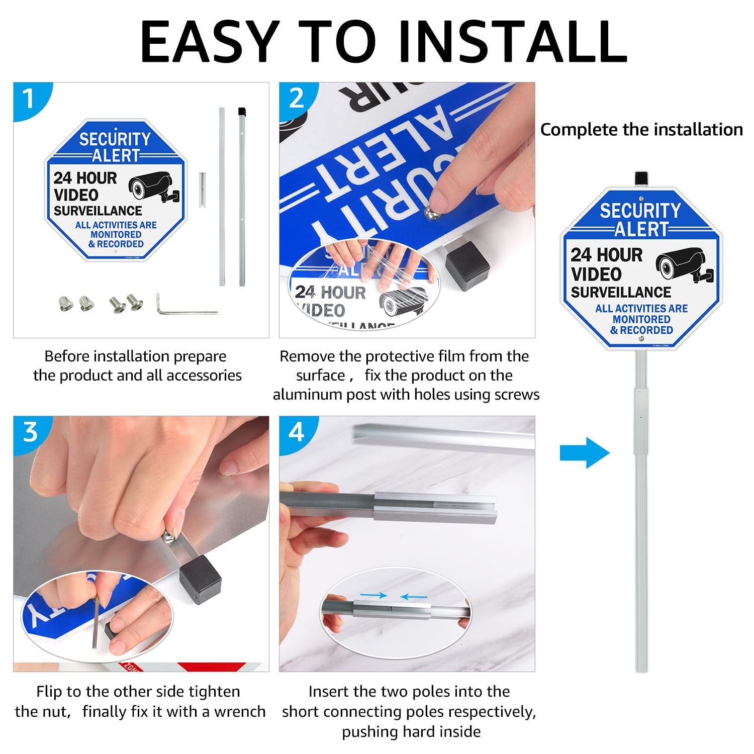 Video Surveillance Sign Stake 10×10 28&Prime; Yard Sign Reflective Aluminum 2 Outdoor