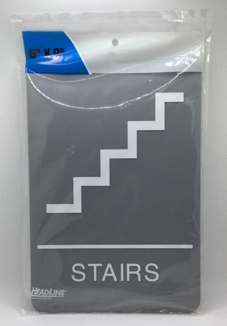 Headline Sign 5401 Stairs Sign, Braille / Tactile Graphics, 6&Prime; x 9&Prime;, Gray/White