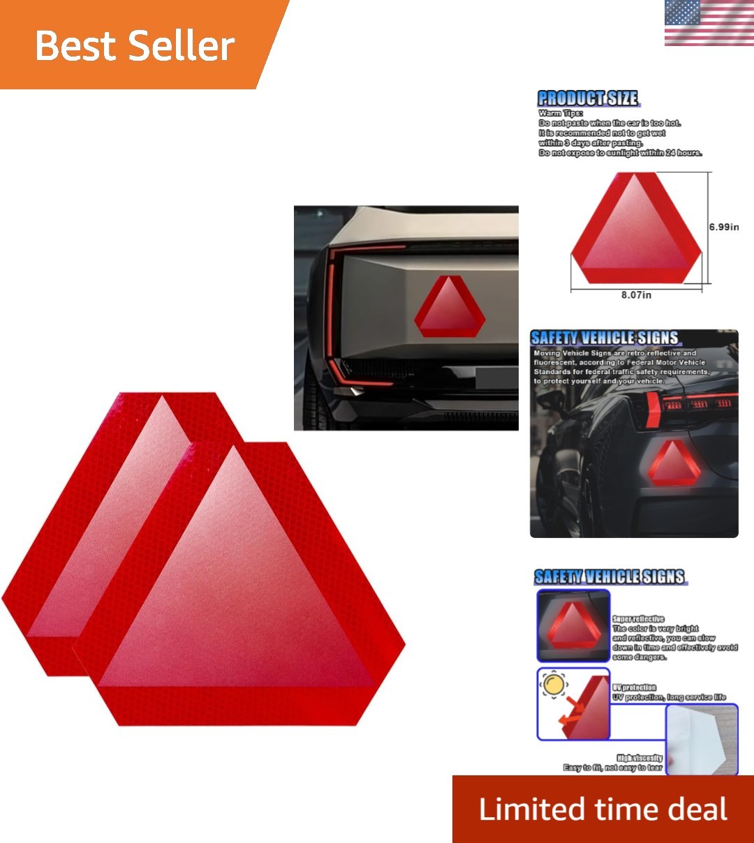Diamond Grade 2PCS Slow Moving Vehicle Safety Signs – 600ft Visibility, Red
