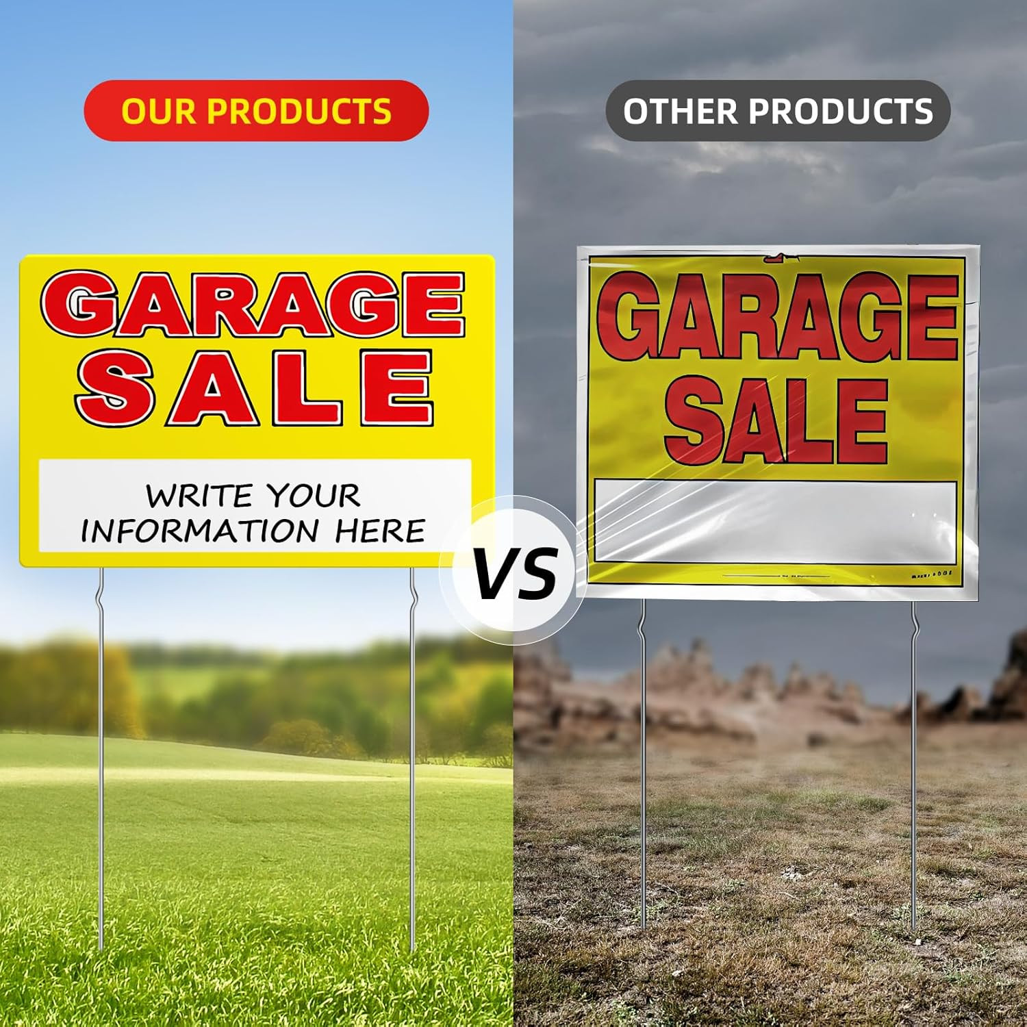 Garage Sale Sign, Large Size 24&Prime; X 16&Prime; Garage Sale Signs with Stakes, 3PCS Doubl
