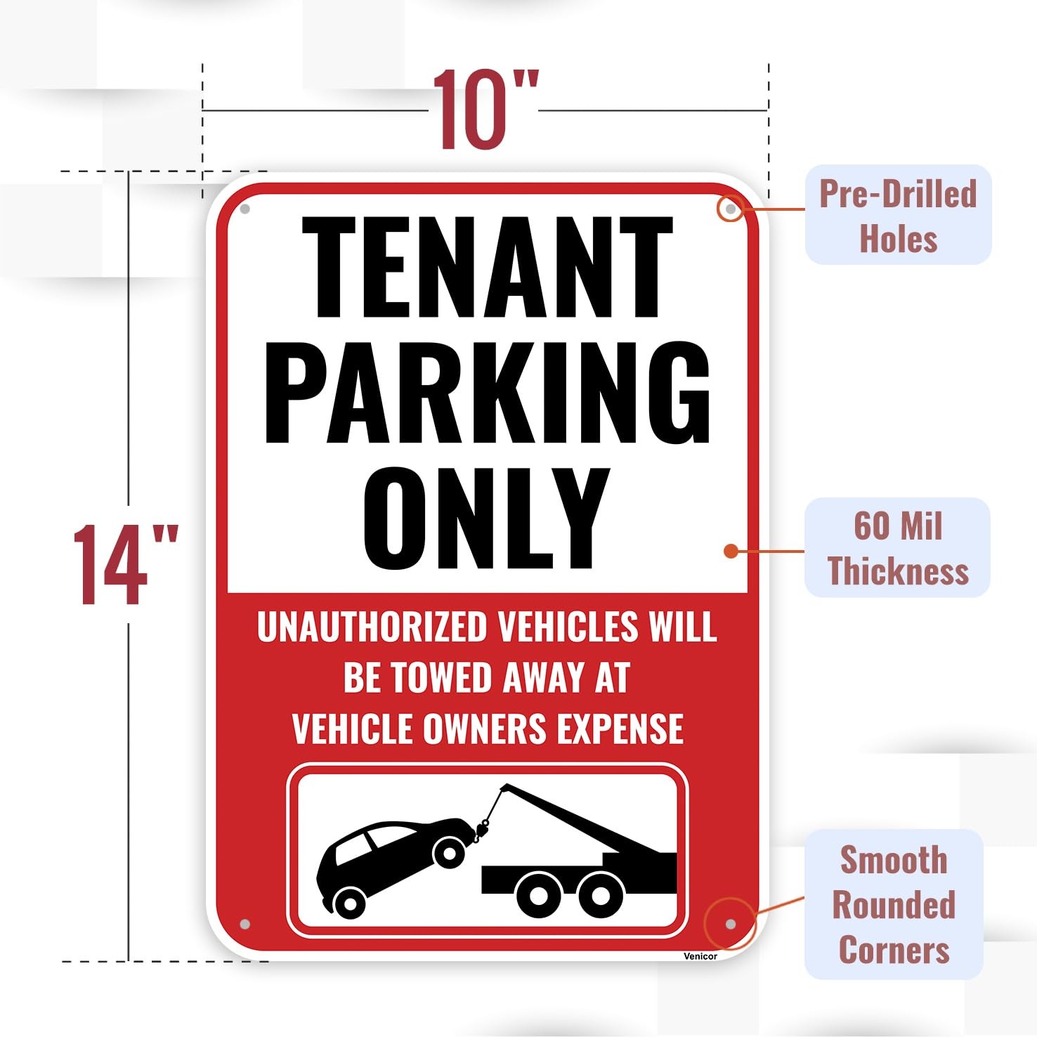 2 PCS 14×10 Inch Aluminum Tenant Resident Parking Only Sign Metal Warning