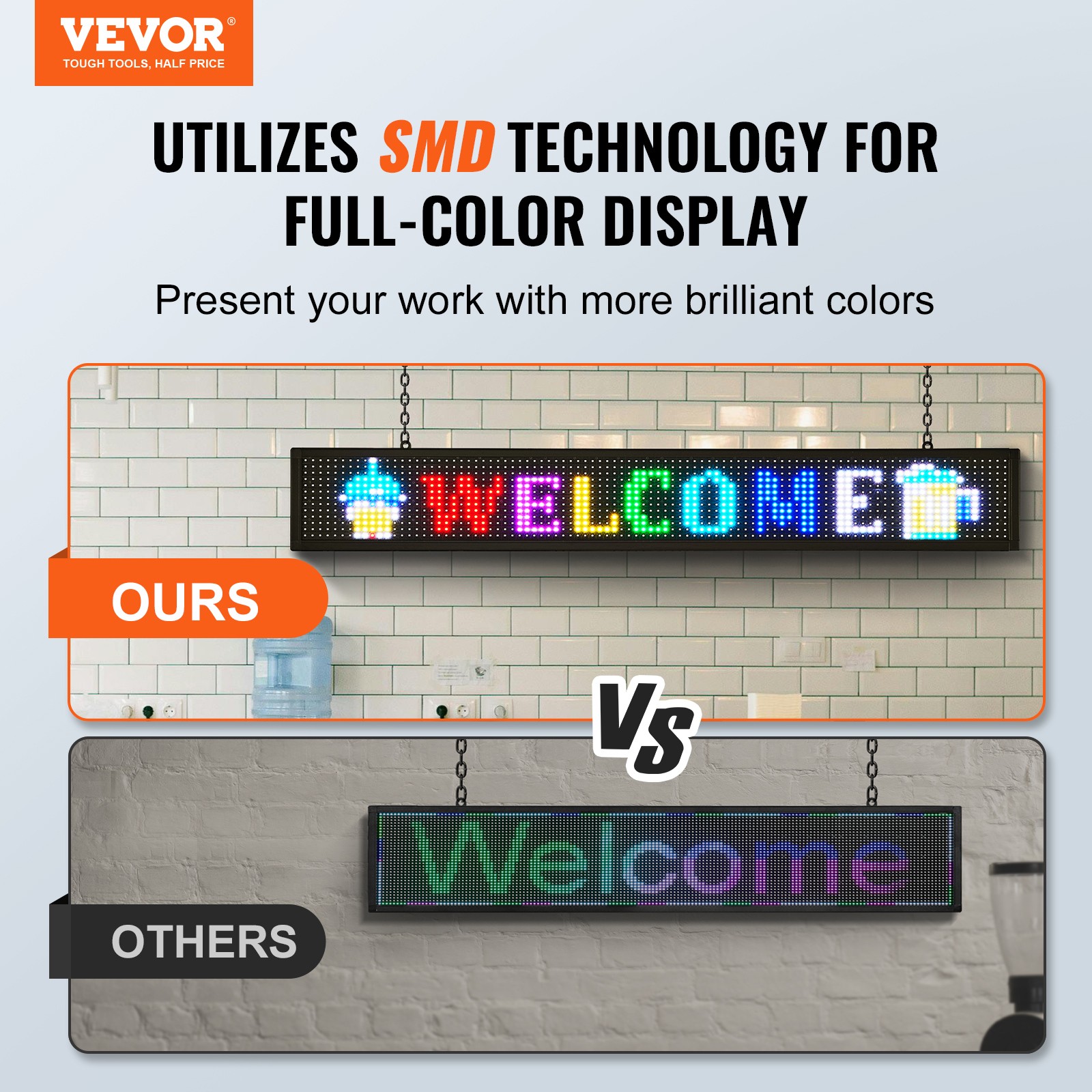 VEVOR 52&Prime;x8&Prime; Programmable LED Sign Scrolling Display Board P10 Full Color