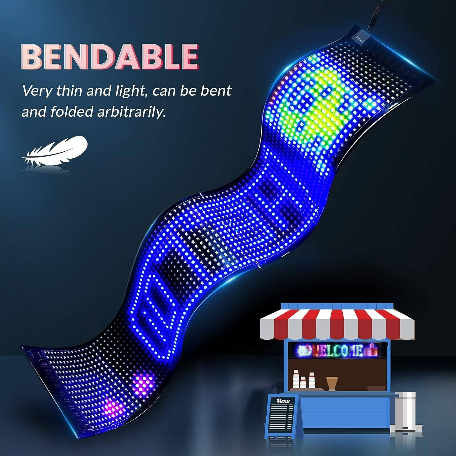 27×5 Multicolor LED Advertising Sign – Bluetooth Control & Customizable Display