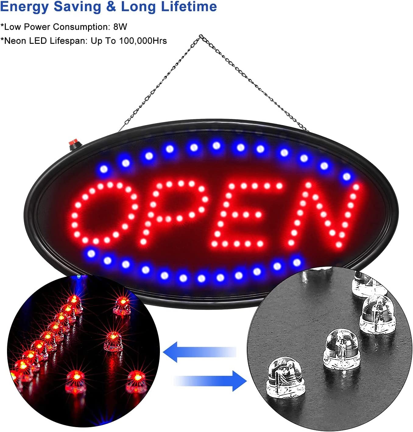 Bright LED Neon Light OPEN Sign Business Animated Motion with ON/OFF 19×10&Prime; USA