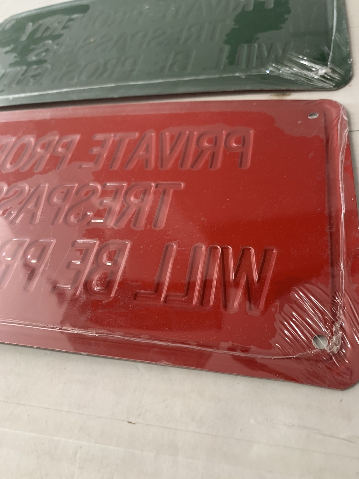 Vintage Retro Private property trespassers will be prosecuted Red Retro 12”x 6”