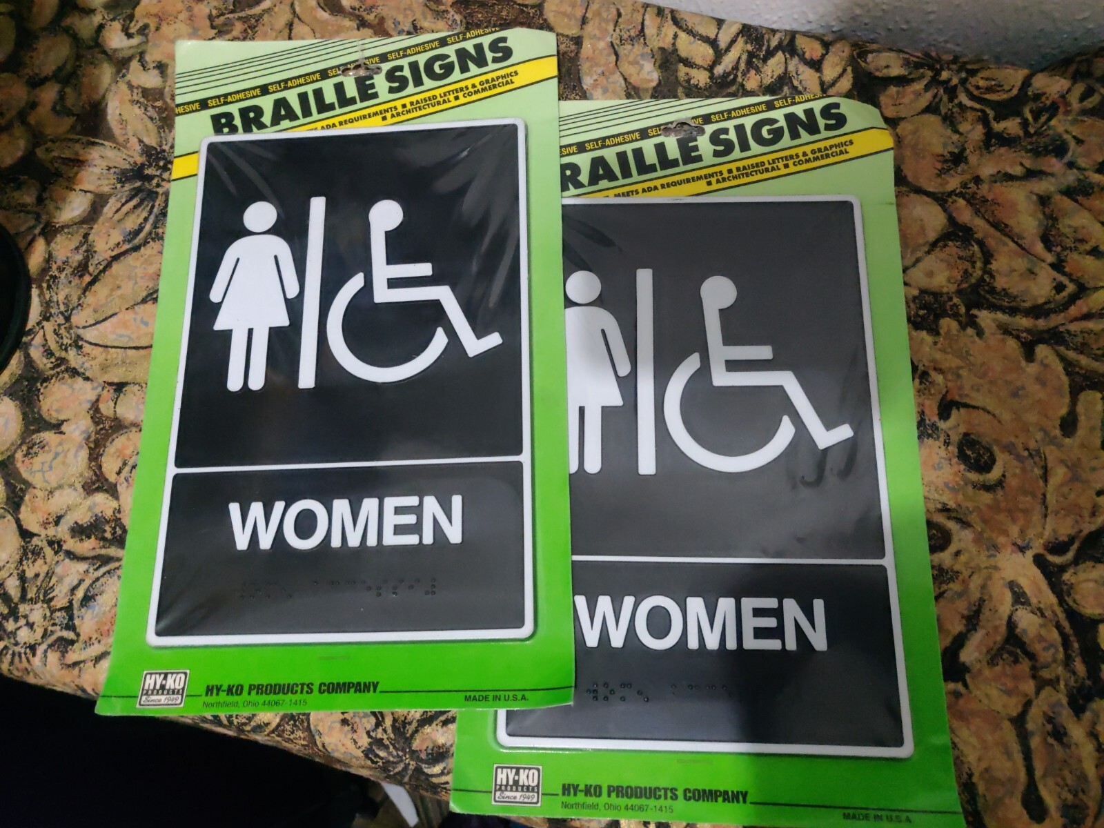 2 Braille Handicap Women Restroom Sign Hy-Ko Products 6×9 Self Adhesive USA NEW