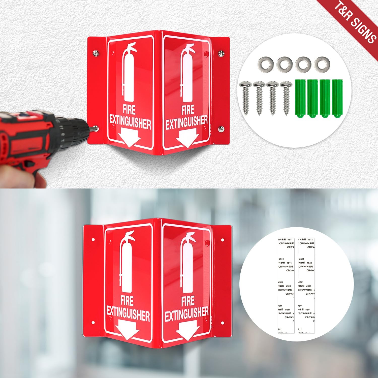 Fire Extinguisher Sign, Fire Extinguisher with Down Arrow – 4 Pack – 8 x 6 In…
