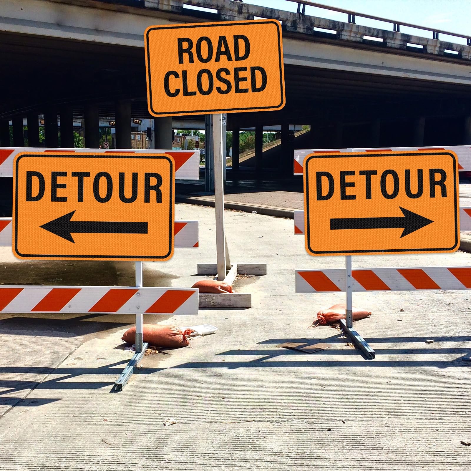 3 PCS Road Closed Detour Sign Right Left Arrow 18×12 Inch Reflective Pot