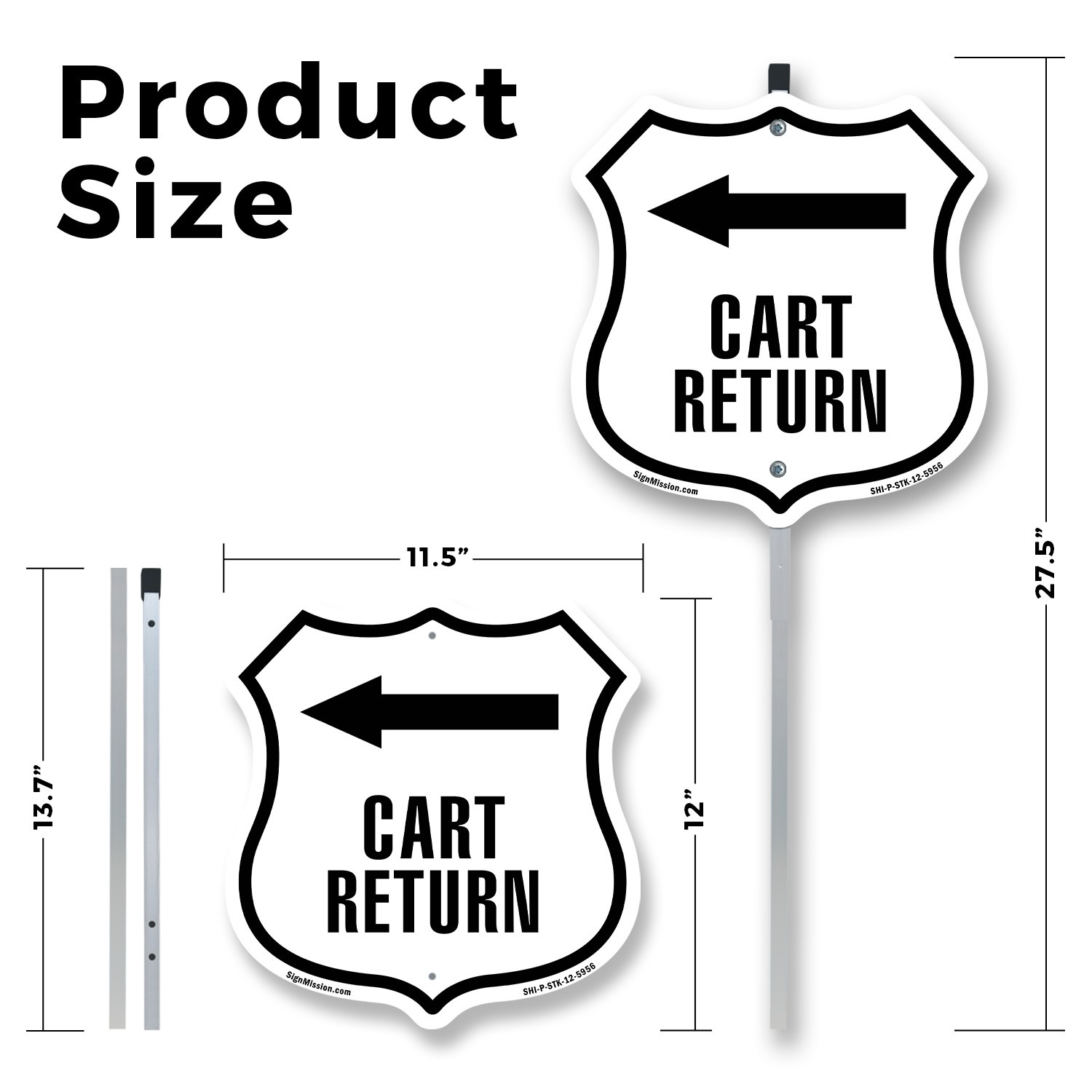 Cart Return Left Shield Shaped Sign With Stake Crafted in the USA