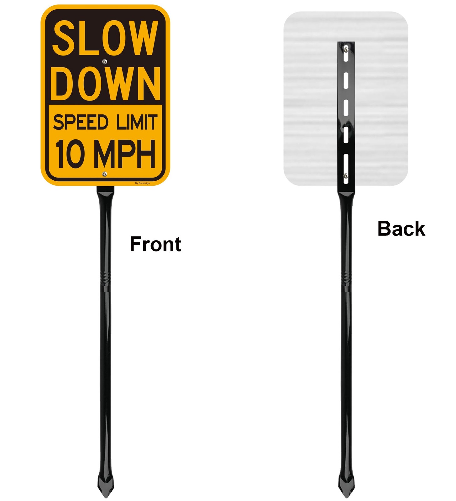 Slow Down Speed Limit 10MPH Sign 36 Inch Metal Stake Reflective 14×10 Inch 2 PCS