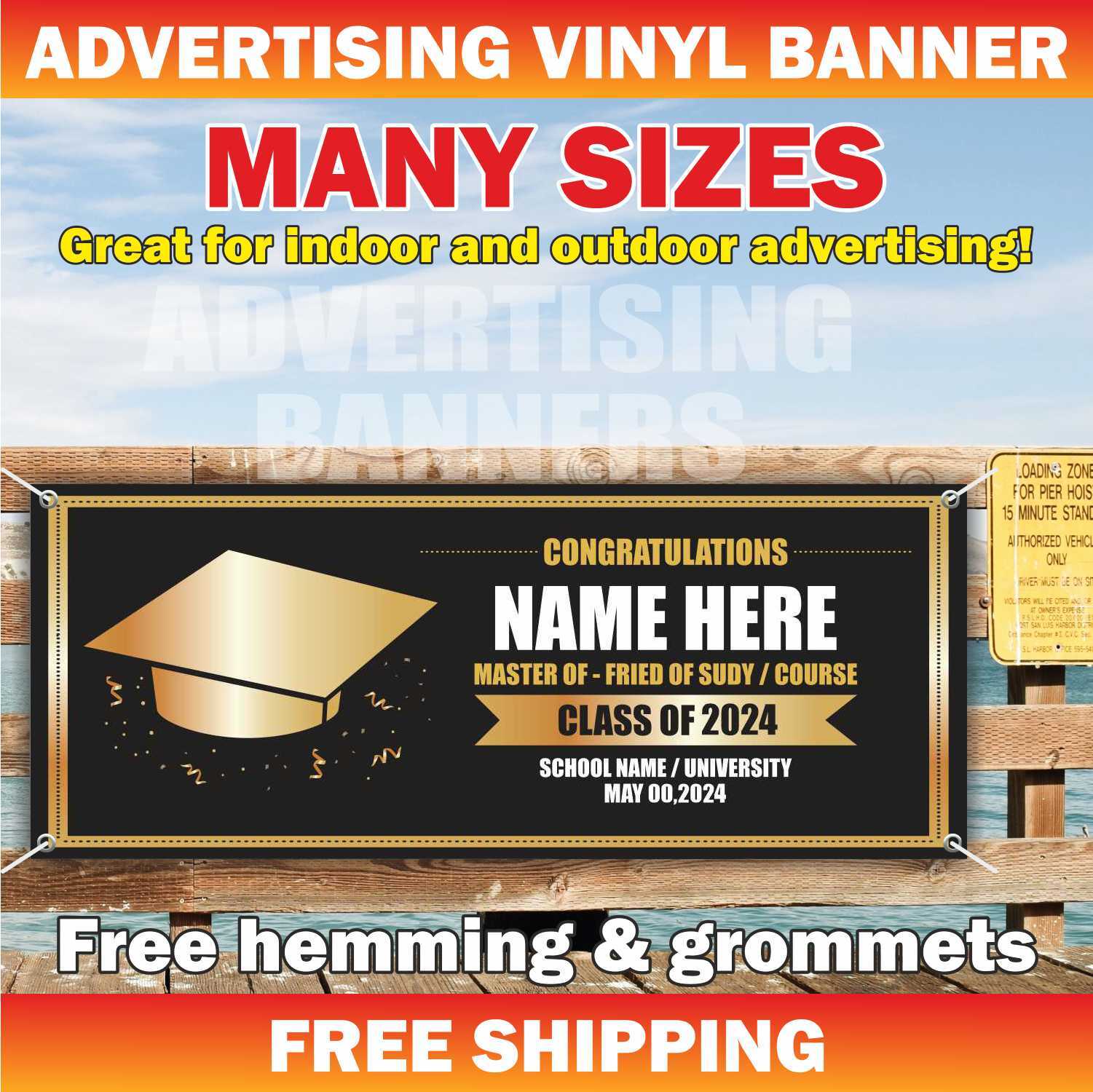 CLASS OF 2024 Advertising Banner Vinyl Mesh Sign School University Graduate